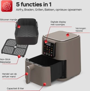 Turbotronic AirChef AF-250 XL Airfryer 6L Truffle Grey