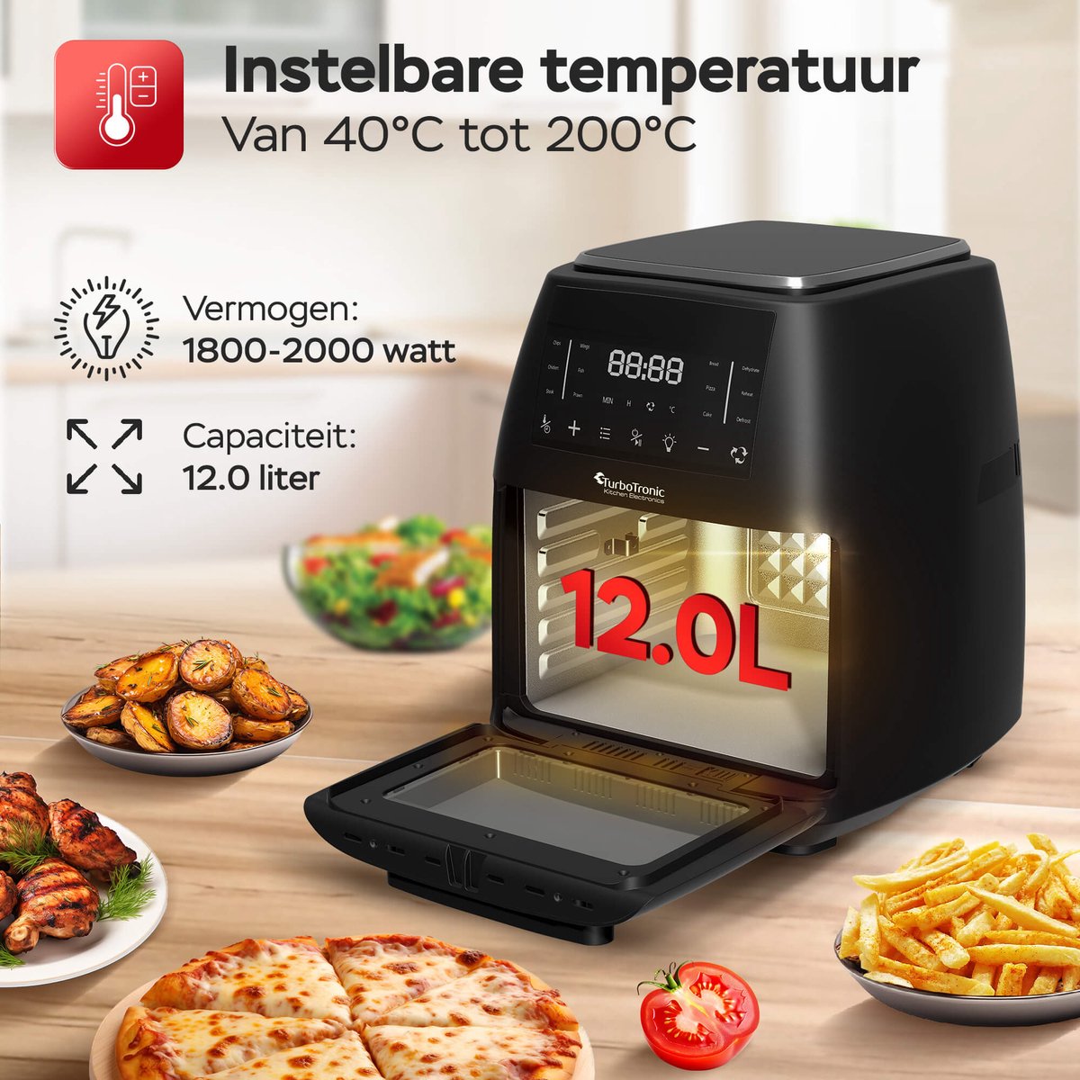 Turbotronic AirChef AF-260 Airfryer XL 12L Zwart