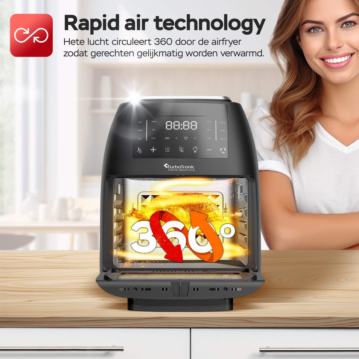 Turbotronic AirChef AF-260 Airfryer XL 12L Zwart