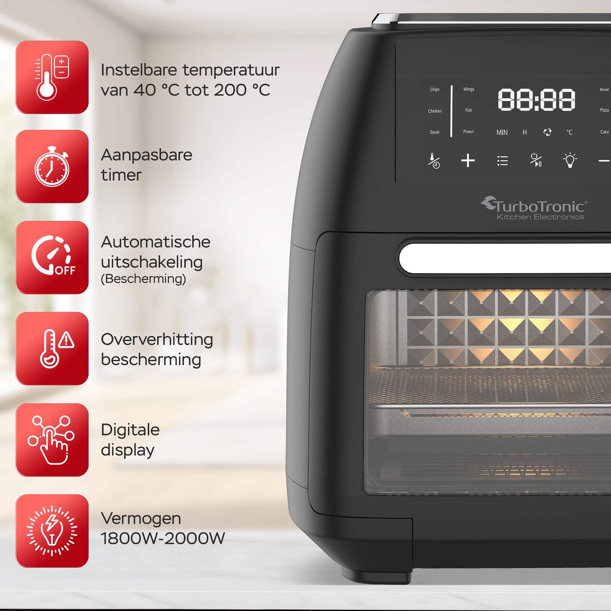Turbotronic AirChef AF-260 Airfryer XL 12L Zwart