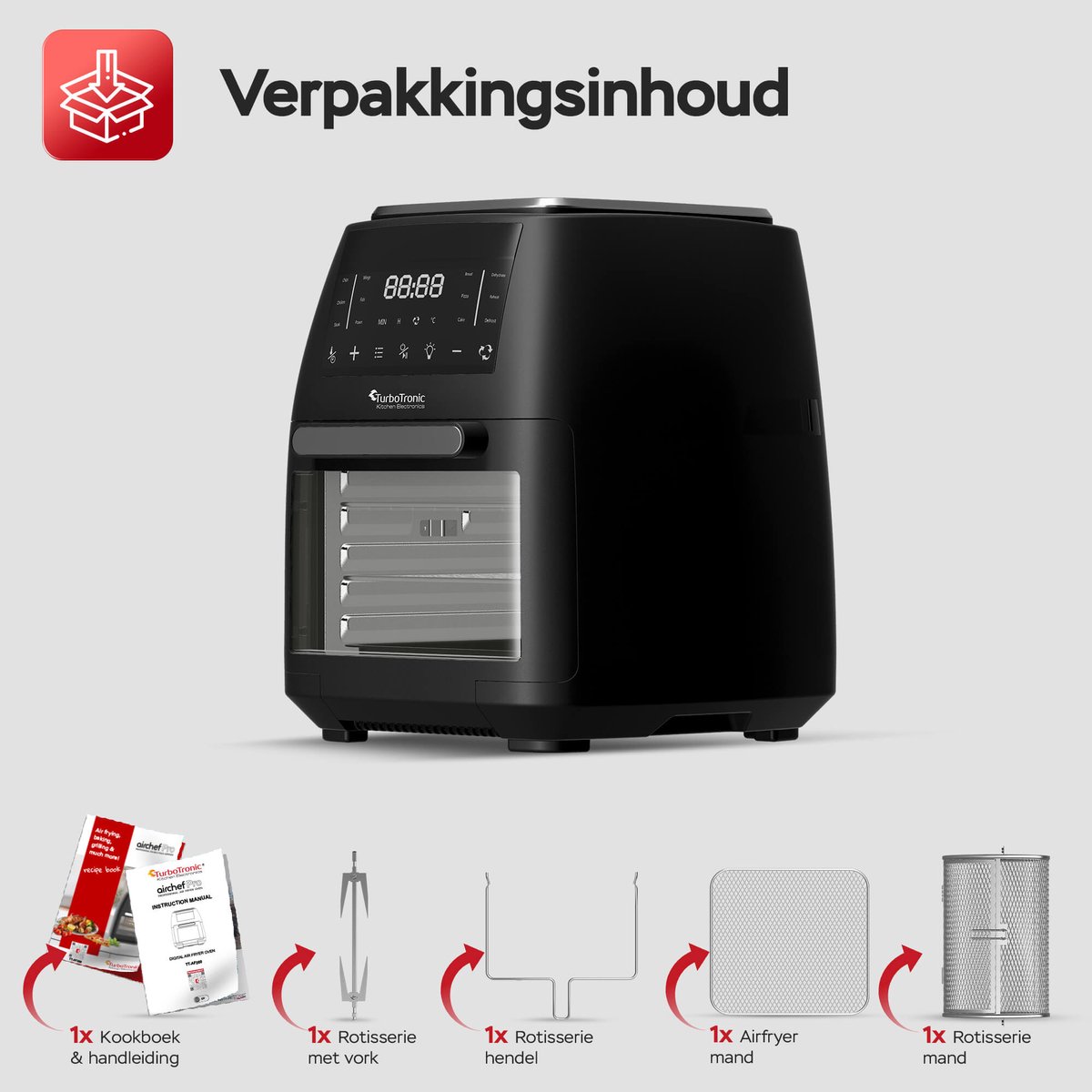 Turbotronic AirChef AF-260 Airfryer XL 12L Zwart