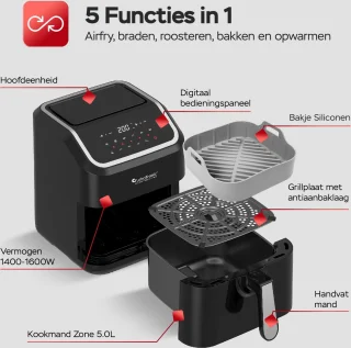 Turbotronic AirChef XL 5L Heteluchtfriteuse Zwart