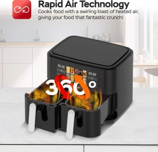 Turbotronic Airfryer XXL DualChef 9L Zwart