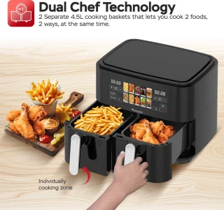 Turbotronic Airfryer XXL DualChef 9L Zwart