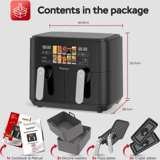 Turbotronic Airfryer XXL DualChef 9L Zwart