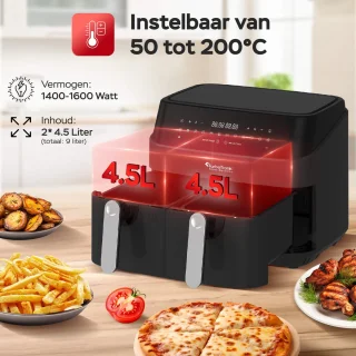 Turbotronic DAF5 Dubbele Airfryer XXL DualChef Zwart