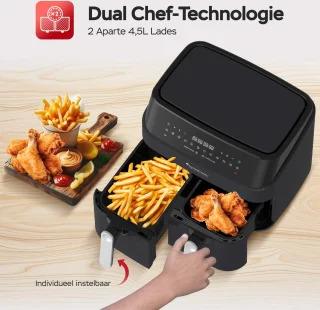 Turbotronic DAF5 Dubbele Airfryer XXL DualChef Zwart