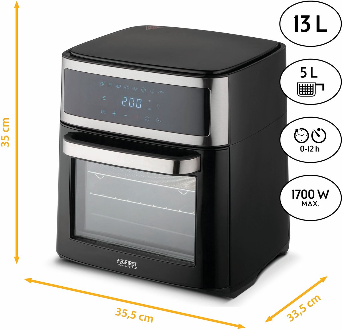 TZS First Austria Airfryer Oven XXL 13L Zwart