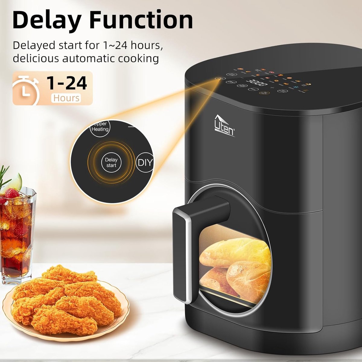 Uten Airfryer XXL 200E Heteluchtfriteuse 5.5L Zwart