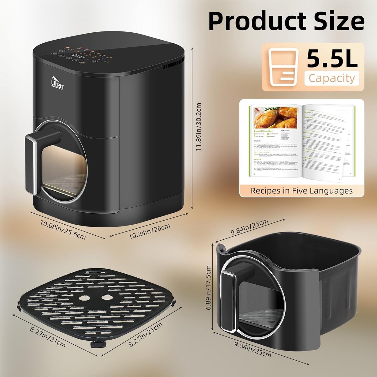 Uten Airfryer XXL 200E Heteluchtfriteuse 5.5L Zwart
