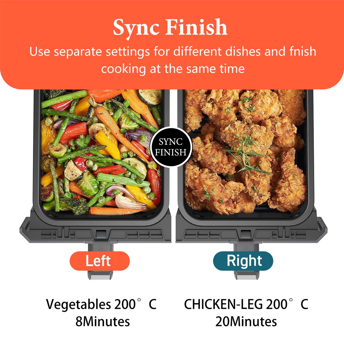 Uten Airfryer XXL Dubbel 2x4L Grijs Zwart