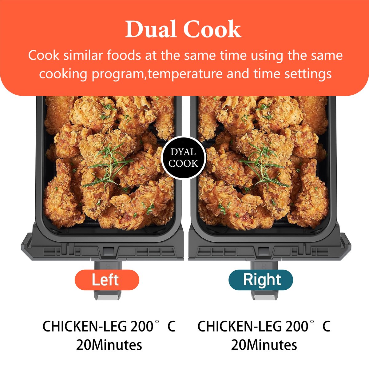Uten Airfryer XXL Dubbel 2x4L Grijs Zwart