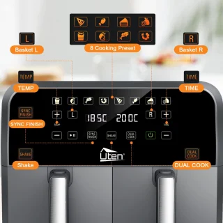 Uten Airfryer XXL Dubbel 2x4L Grijs Zwart