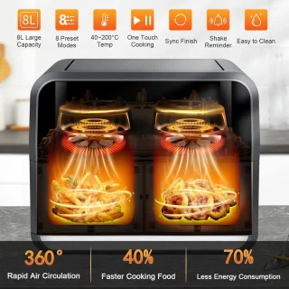 Uten Airfryer XXL Dubbel 2x4L Grijs Zwart