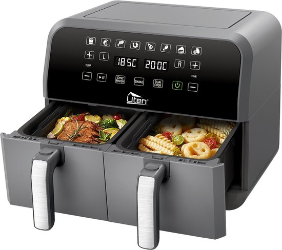 Uten Airfryer XXL Dubbel 2x4L Grijs Zwart