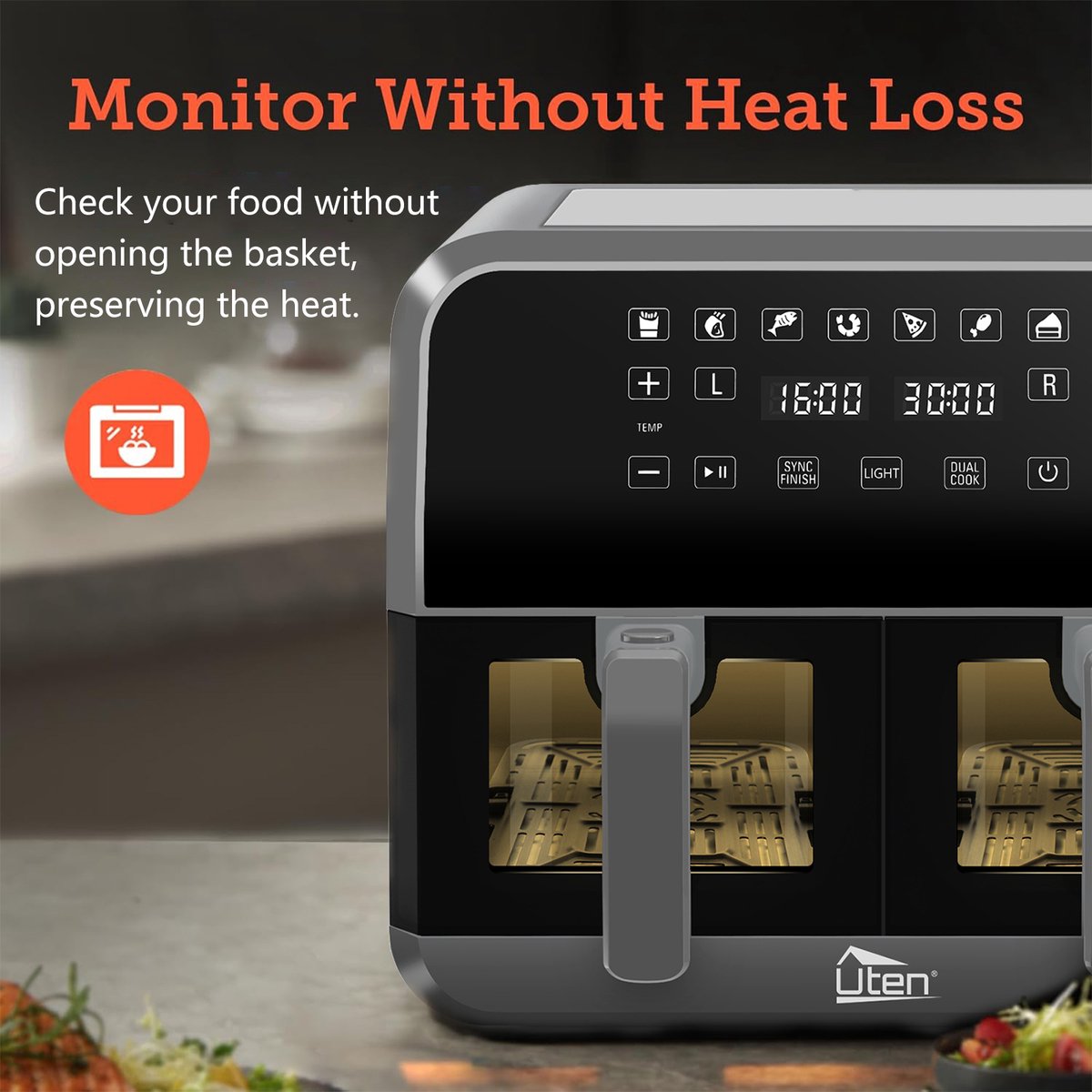 Uten Dubbele Airfryer XXL 1700W Zwart