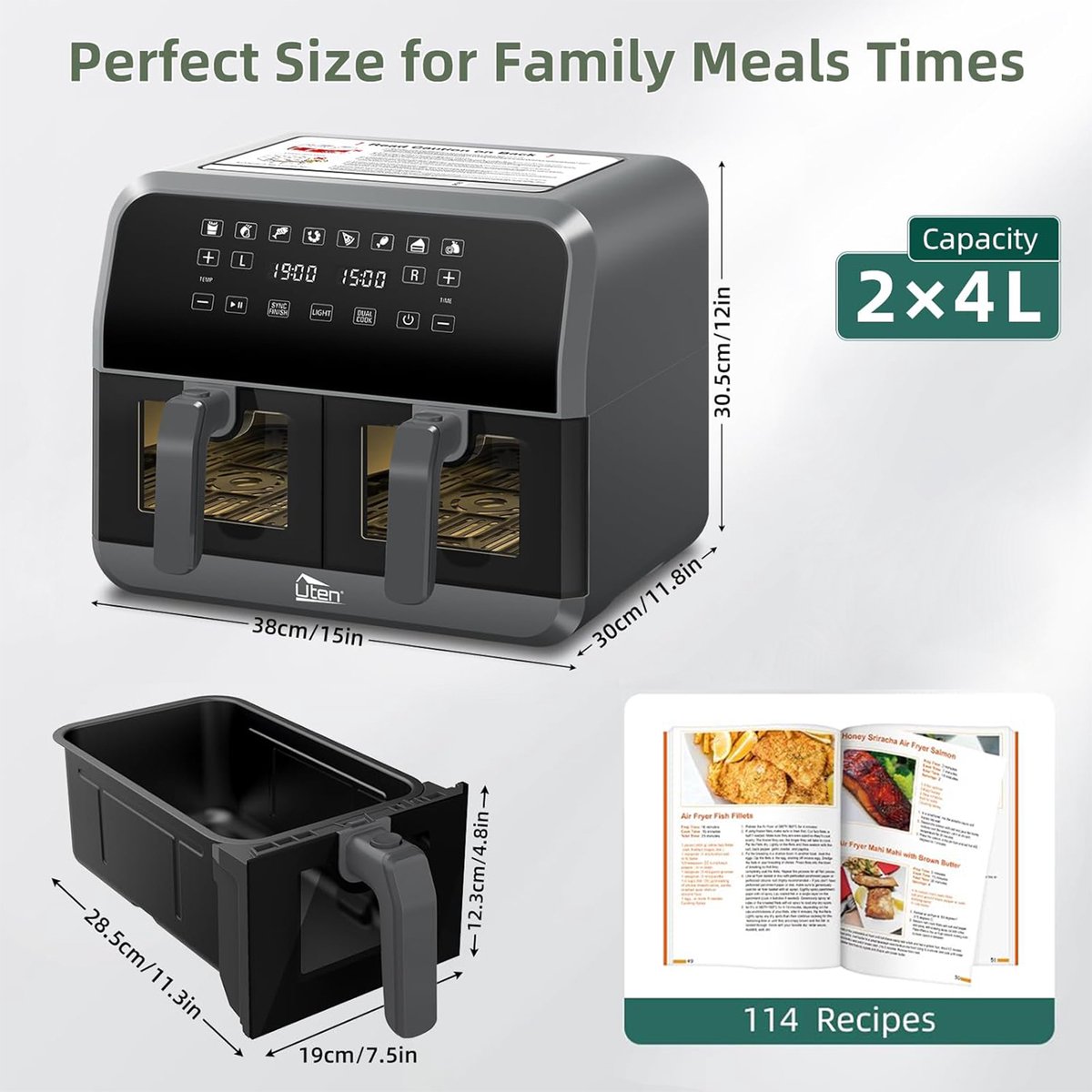 Uten Dubbele Airfryer XXL 1700W Zwart