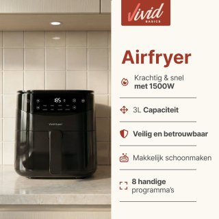 Wat vinden we goed aan de Vivid Green Airfryer Heteluchtoven 3L Zwart