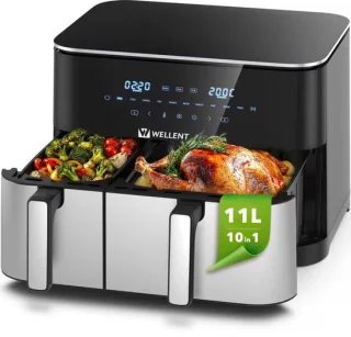 Wellent Dual Easy Fry Airfryer 11 l, dubbele airfryer met 2 baklades