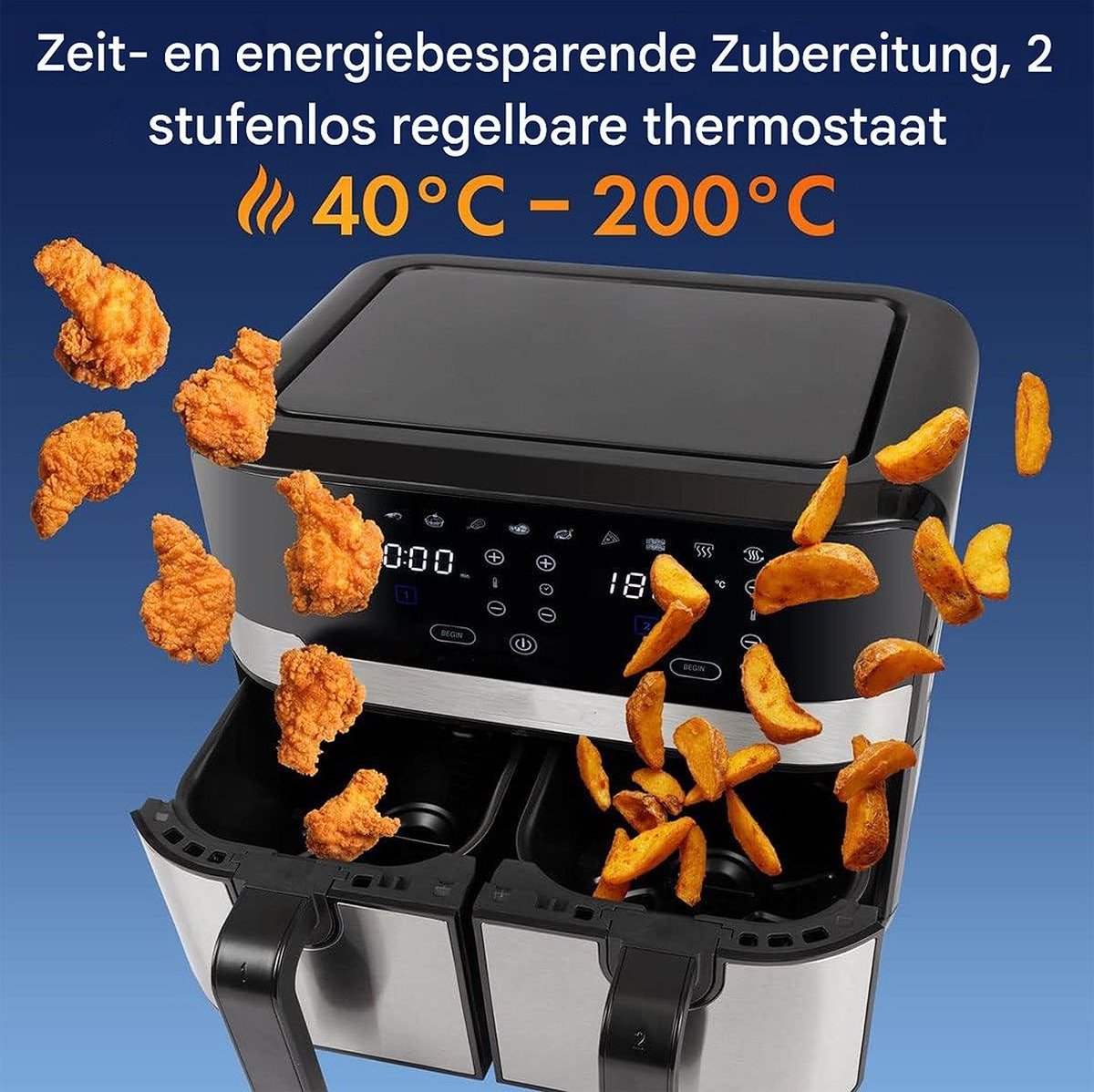 White-label Dubbele Airfryer XXXL 9L Zwart/Zilver