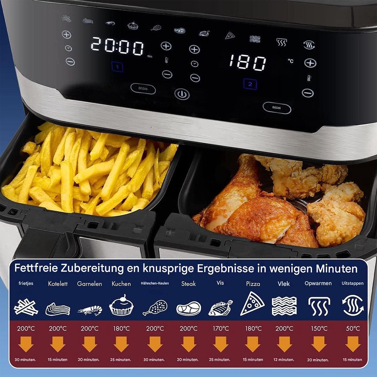 White-label Dubbele Airfryer XXXL 9L Zwart/Zilver