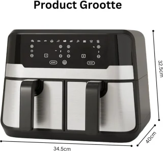 White-label Dubbele Airfryer XXXL 9L Zwart/Zilver