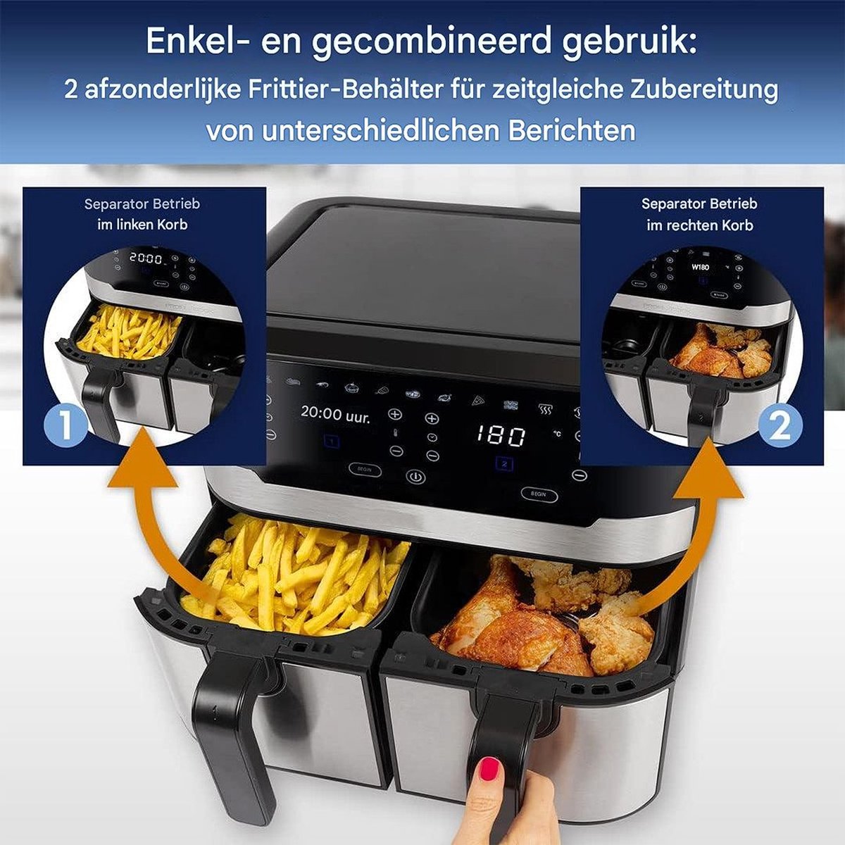 White-label Dubbele Airfryer XXXL 9L Zwart/Zilver