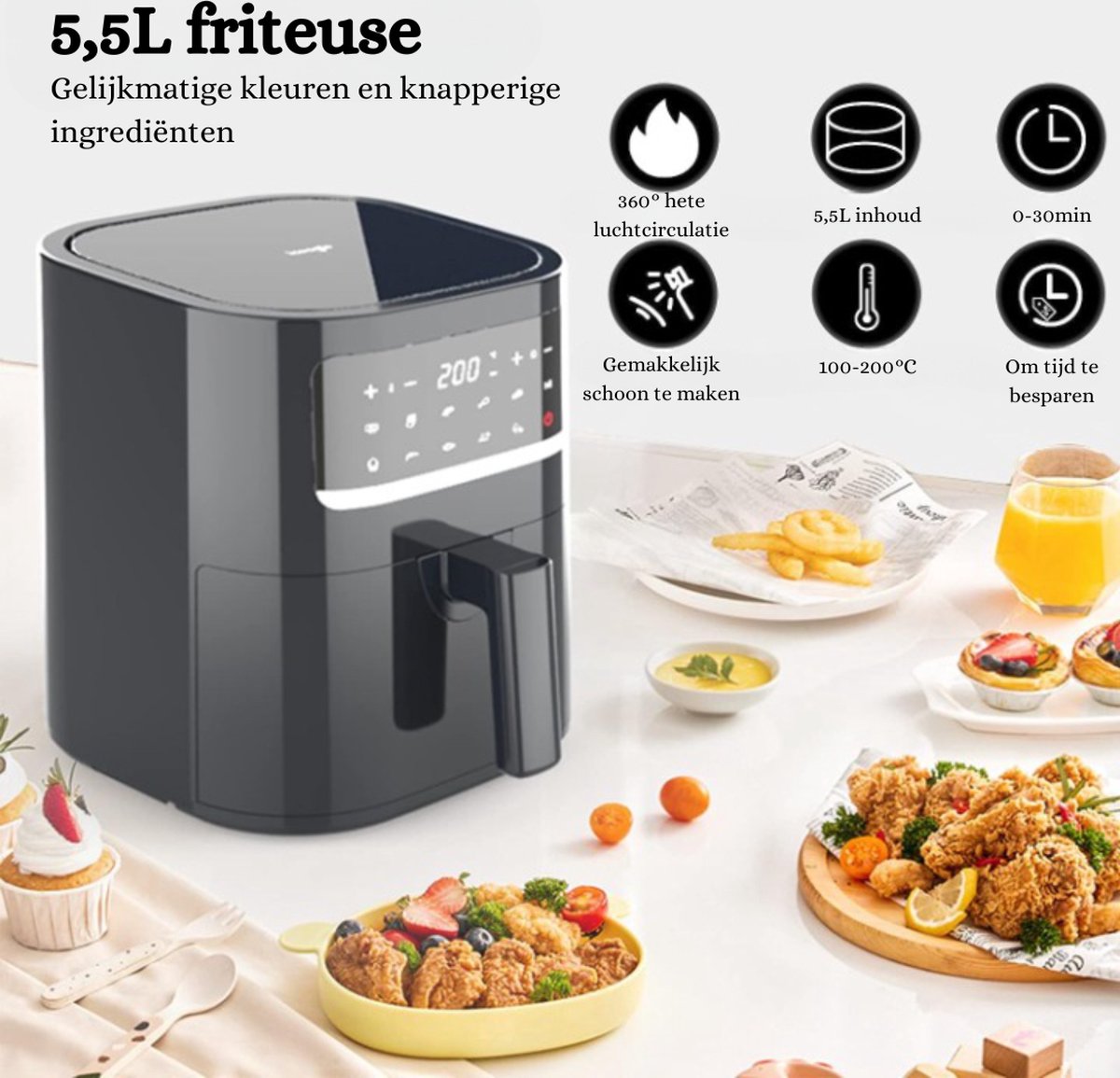 XXL Airfryer 5,5L digitaal LED touchscreen 1400W