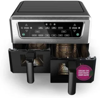 XXL Airfryer Dubbele Lades - Heteluchtfriteuse Dubbele Mand - Gezinsmaaltijden Bereiden - PFAS-vrij Koken - 2 x 5.2 L - Zwart