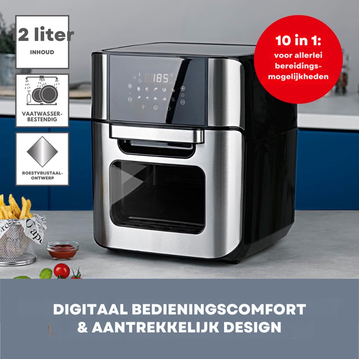 XXL Digitale Hetelucht Friteuse 12L Roestvrijstalen Oven 1800W