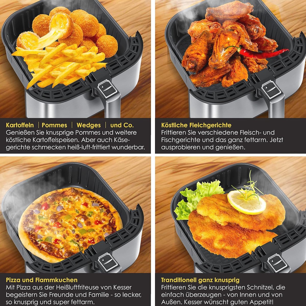 XXL Heteluchtfriteuse 5,5L RVS Touch Display 8 Programma's