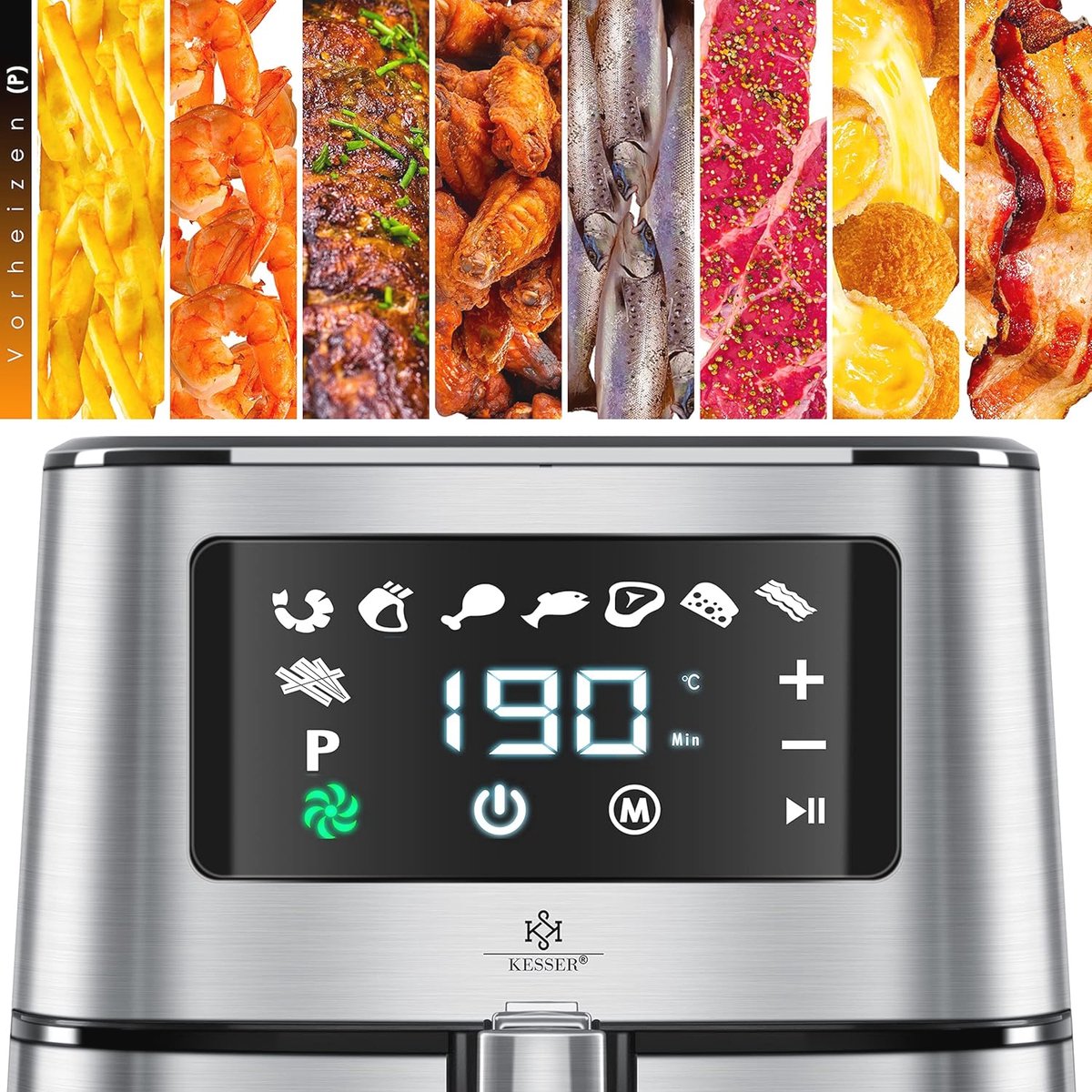 XXL Heteluchtfriteuse 5,5L RVS Touch Display 8 Programma's