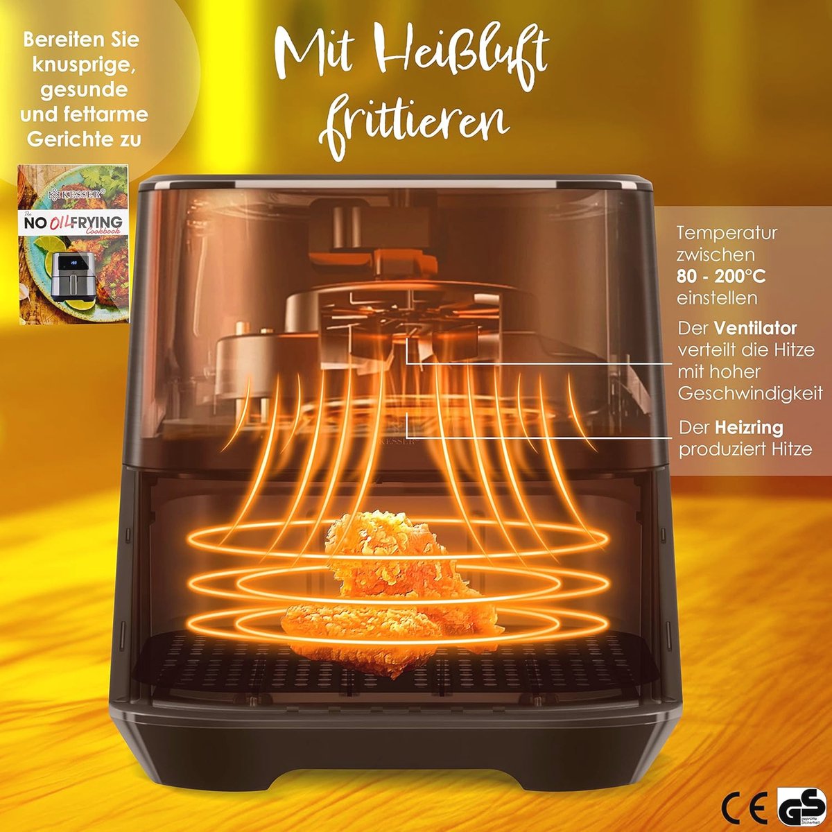 XXL Heteluchtfriteuse 5,5L RVS Touch Display 8 Programma's
