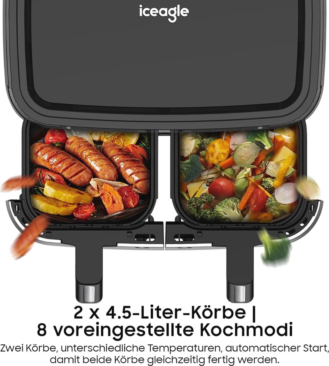 Wat vinden we goed aan de XXL Heteluchtfriteuse Dubbele Kamer 9L 2600W