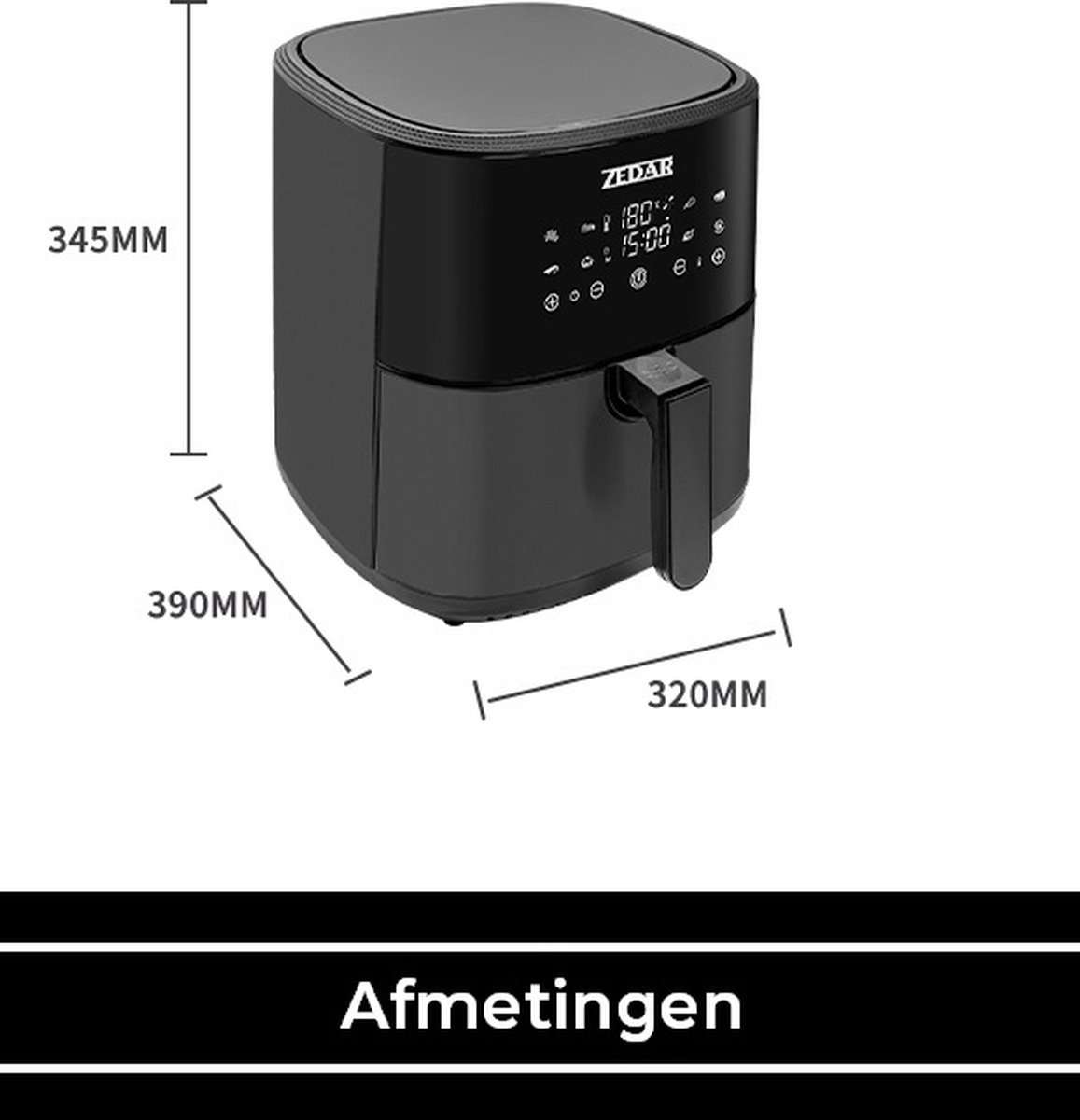 Zedar AF600 Airfryer XXL 8L Zwart