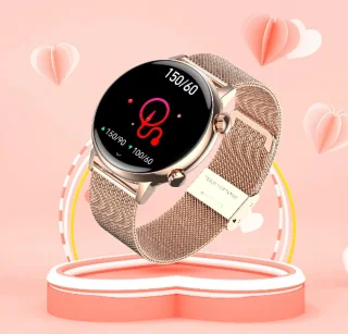 Smartwatch voor Dames - Staal en siliconen Bandje - Hartslagmeter - Stappenteller - Slaapmonitor - Multisport - Compatibel met Android en iOS - Waterproof - Goud -Zwart - Roze