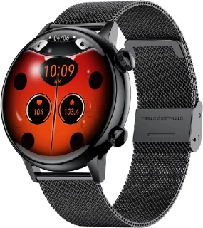 Smartwatch voor Dames - Staal en siliconen Bandje - Hartslagmeter - Stappenteller - Slaapmonitor - Multisport - Compatibel met Android en iOS - Waterproof - Goud -Zwart - Roze