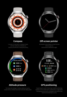 Knobbout 1.6 inch Stijlvolle HD Kleurenweergave Scherm smartwatch - Ingebouwd Kompas - Hoogtemeter en Barometer - Krachtige NFC-functie - Bluetooth Handsfree Bellen - Dynamische Interactieve Weergave - Zilver staal en siliconen horlogeband