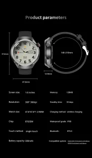 Knobbout 1.6 inch Stijlvolle HD Kleurenweergave Scherm smartwatch - Ingebouwd Kompas - Hoogtemeter en Barometer - Krachtige NFC-functie - Bluetooth Handsfree Bellen - Dynamische Interactieve Weergave - Zilver staal en siliconen horlogeband