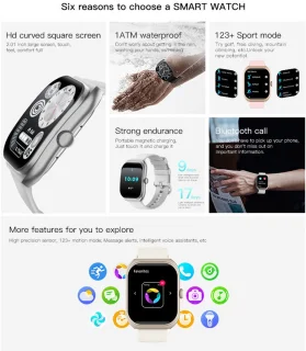 Knobbout 2.01” Smartwatch met Gebogen Scherm – Bluetooth Bellen, Hartslag & Slaapmonitoring, IP68 Waterdicht, 350mAh Batterij | Voor Sport & Gezondheid - Lichtgouden kleur