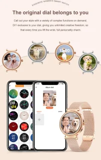 Knobbout 1.27" Smartwatch Dames - Bluetooth belfunctie-AI talk- Bloeddrukmeting -Langzame ademhalingstraining- Hartslagfunctie, Caloriemeting, Slaapmonitor, Afstandmeting, Bloedzuurstofanalyse - Gouden stainless steel band -Android en iOS- Goud