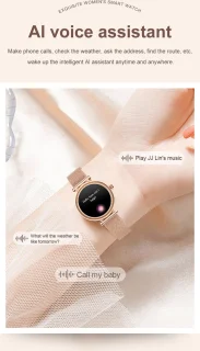 Knobbout 1.27" Smartwatch Dames - Bluetooth belfunctie-AI talk- Bloeddrukmeting -Langzame ademhalingstraining- Hartslagfunctie, Caloriemeting, Slaapmonitor, Afstandmeting, Bloedzuurstofanalyse - Gouden stainless steel band -Android en iOS- Goud