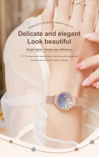Knobbout 1.27" Smartwatch Dames - Bluetooth belfunctie-AI talk- Bloeddrukmeting -Langzame ademhalingstraining- Hartslagfunctie, Caloriemeting, Slaapmonitor, Afstandmeting, Bloedzuurstofanalyse - Gouden stainless steel band -Android en iOS- Goud