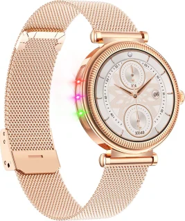 Knobbout 1.27" Smartwatch Dames - Bluetooth belfunctie-AI talk- Bloeddrukmeting -Langzame ademhalingstraining- Hartslagfunctie, Caloriemeting, Slaapmonitor, Afstandmeting, Bloedzuurstofanalyse - Gouden stainless steel band -Android en iOS- Goud