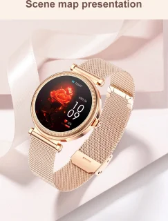 Knobbout 1.27" Smartwatch Dames - Bluetooth belfunctie-AI talk- Bloeddrukmeting -Langzame ademhalingstraining- Hartslagfunctie, Caloriemeting, Slaapmonitor, Afstandmeting, Bloedzuurstofanalyse - Gouden stainless steel band -Android en iOS- Goud
