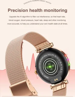 Knobbout 1.27" Smartwatch Dames - Bluetooth belfunctie-AI talk- Bloeddrukmeting -Langzame ademhalingstraining- Hartslagfunctie, Caloriemeting, Slaapmonitor, Afstandmeting, Bloedzuurstofanalyse - Gouden stainless steel band -Android en iOS- Goud