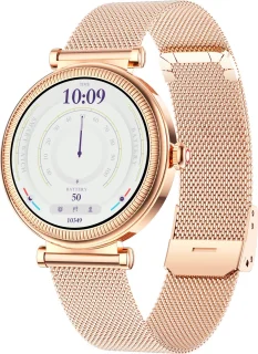 Knobbout 1.27" Smartwatch Dames - Bluetooth belfunctie-AI talk- Bloeddrukmeting -Langzame ademhalingstraining- Hartslagfunctie, Caloriemeting, Slaapmonitor, Afstandmeting, Bloedzuurstofanalyse - Gouden stainless steel band -Android en iOS- Goud