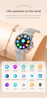Knobbout 1.27" Smartwatch Dames - Bluetooth belfunctie-AI talk- Bloeddrukmeting -Langzame ademhalingstraining- Hartslagfunctie, Caloriemeting, Slaapmonitor, Afstandmeting, Bloedzuurstofanalyse - Gouden stainless steel band -Android en iOS- Goud