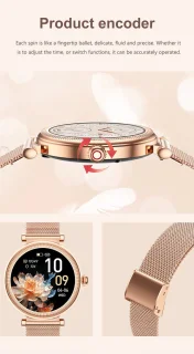 Knobbout 1.27" Smartwatch Dames - Bluetooth belfunctie-AI talk- Bloeddrukmeting -Langzame ademhalingstraining- Hartslagfunctie, Caloriemeting, Slaapmonitor, Afstandmeting, Bloedzuurstofanalyse - Gouden stainless steel band -Android en iOS- Goud