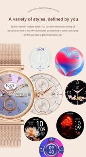 Knobbout 1.27" Smartwatch Dames - Bluetooth belfunctie-AI talk- Bloeddrukmeting -Langzame ademhalingstraining- Hartslagfunctie, Caloriemeting, Slaapmonitor, Afstandmeting, Bloedzuurstofanalyse - Gouden stainless steel band -Android en iOS- Goud